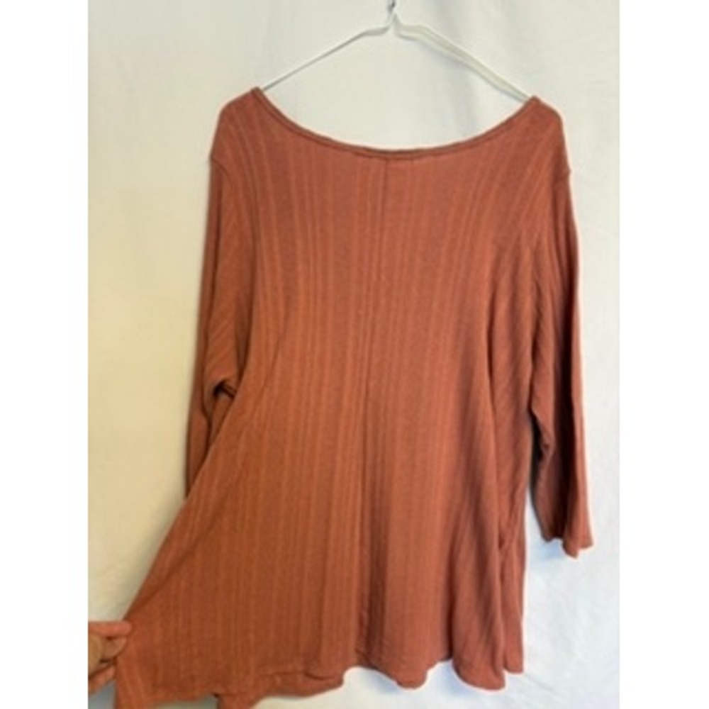 Star Vixen Women 3X Rust Ribbed Henley Top 3/4 Sleeve Scoop Neck Terracotta Plus - Picture 7 of 7